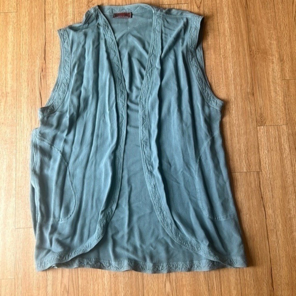 Tienda Ho Handwoven Blue Drape Open Front Cardigan Vest Size L/XL